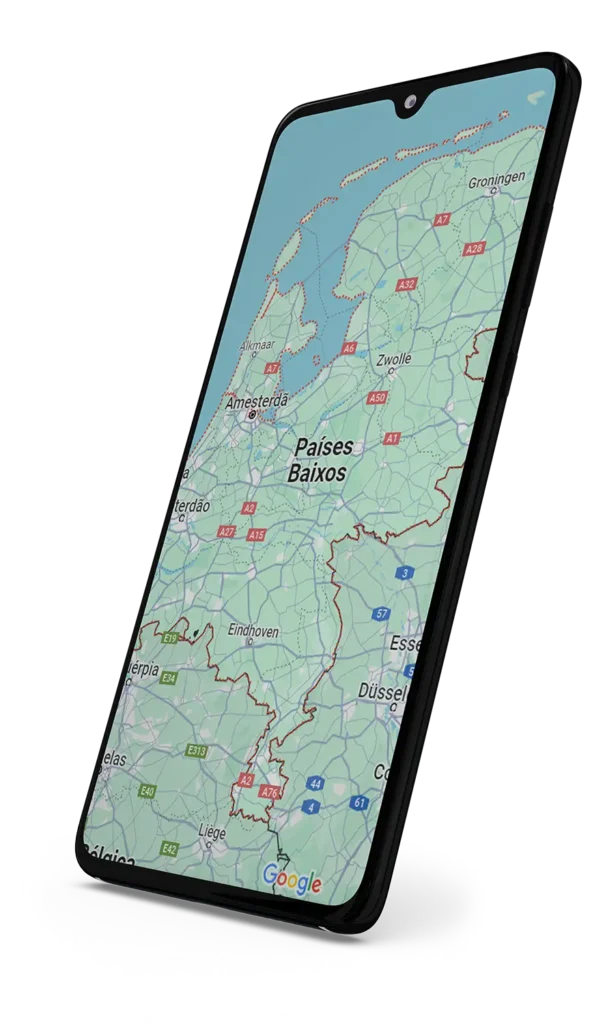 Smartphone exibindo mapa da Holanda.