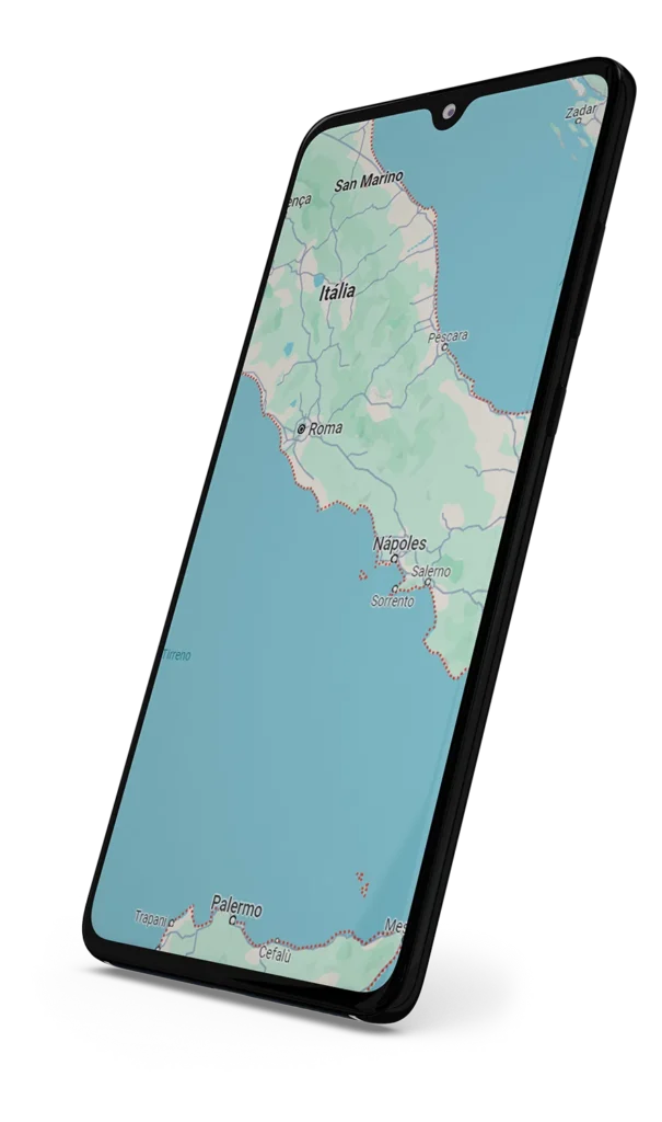 Smartphone exibindo mapa da Itália.
