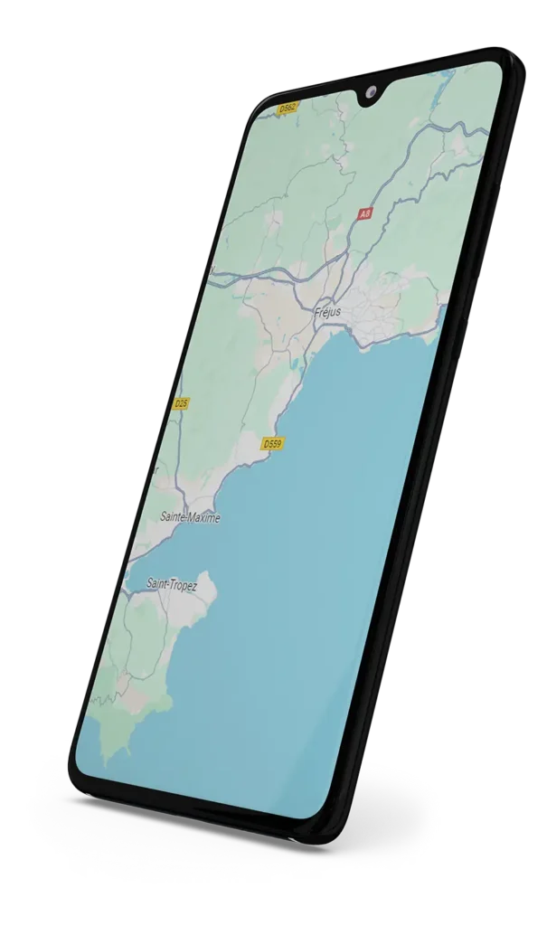Smartphone com mapa de Cotê d'Azur.